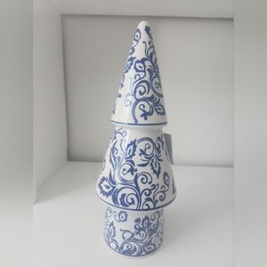 Mikasa 12in Blue and White Ceramic Tieted Tree Figurine